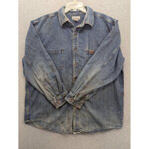 Carhartt Denim Shirt Mens XL Blue Utility Button Up Workwear Distressed Grunge